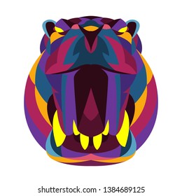 angry hippopotamus head pop art colorful vector, angry hippo isolated