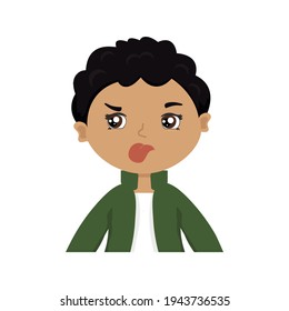 Angry hispanic boy shows tongue