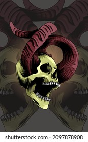 Angry horned skull vector illustration