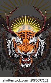 Angry horned tiger vector illustration