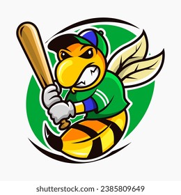 angry hornet bee baseball cartoon mascot 