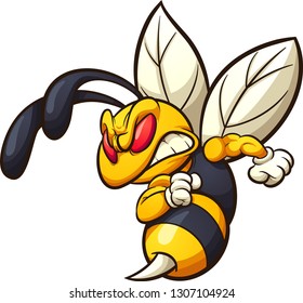 Angry hornet, wasp, or bee mascot clip art. Vector illustration with simple gradients. All in a single layer. 