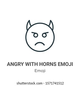 Angry with horns emoji outline vector icon. Thin line black angry with horns emoji icon, flat vector simple element illustration from editable emoji concept isolated on white background