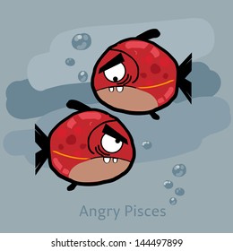Angry horoscope: Pisces. Vector
