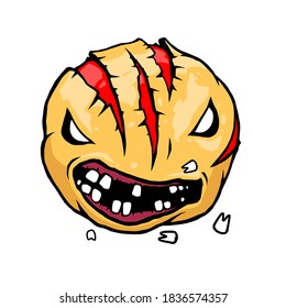 Angry horror face with broken teeth
