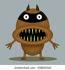 Angry horror monster for animation and comics with yellow teeth. Humor comic animal