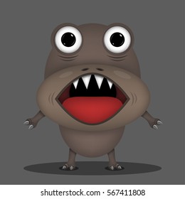 Angry horror monster for animation and comics with sharp teeth and red tongue . Humor comic animal