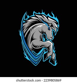 angry horse mascot vector design on a shield, can be used for t-shirt design, mascot design, posters, emblems, etc.
