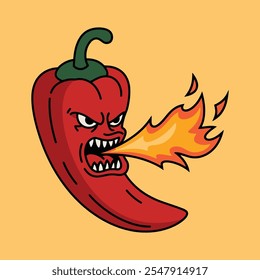 Angry hot chili pepper breathing fire illustration