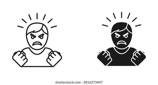 Angry human emotion icon with clenched fists frustrated expression character illustration silhouette aggressive