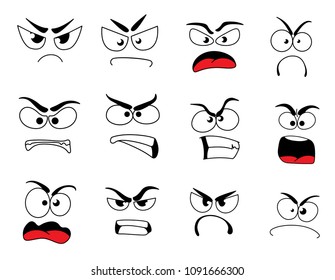 Angry human face with negative emotions icon. Upset emoticon with grumpy, evil and mad smile, furious smiley and irritated emoji cartoon character for feeling, mood or facial expression theme design