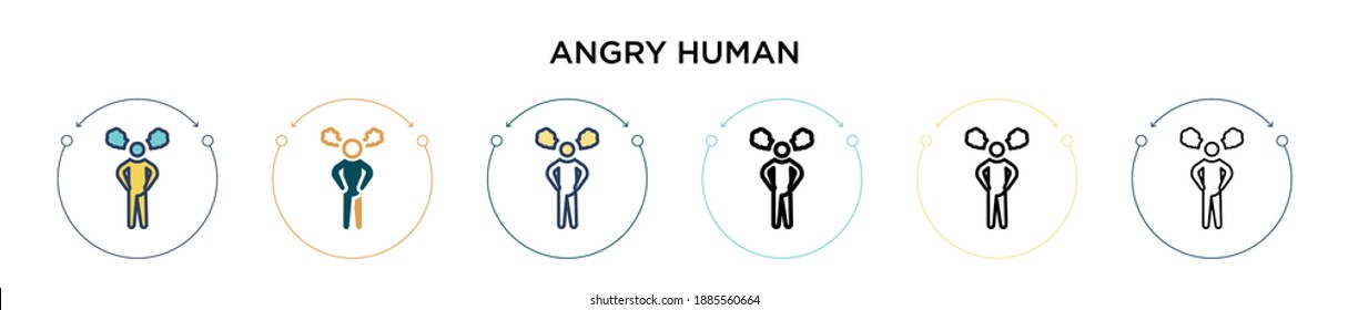 Angry human icon in filled, thin line, outline and stroke style. Vector illustration of two colored and black angry human vector icons designs can be used for mobile, ui, web