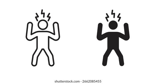 Angry human icon set, line and black glyph style for food app website.