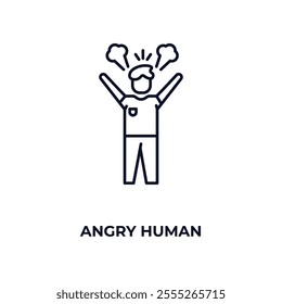 angry human outline icon. Linear vector from feelings concept. Thin line angry human icon isolated on white background