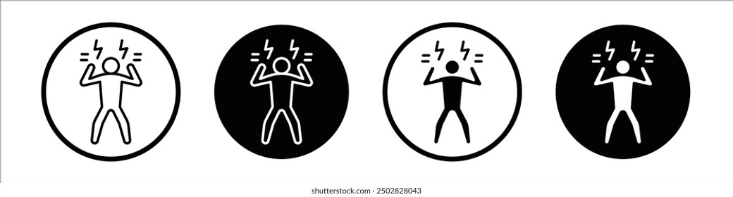 Angry human vector icon set black filled and outlined style.