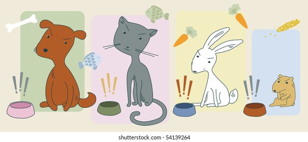 Angry hungry animals and their bowls
