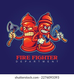 Angry hydrant department firefighter logo cartoon illustrations vector for your work logo, merchandise t-shirt, stickers and label designs, poster, greeting cards advertising business company or brand