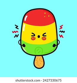 Angry Ice cream character. Vector hand drawn cartoon kawaii character illustration icon. Isolated on blue background. Sad Ice cream character concept