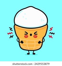 Wütende Eiscreme-Figur. Vektor Hand gezeichnete Cartoon Kawaii Zeichen Illustration Symbol. Isoliert auf blauem Hintergrund. Trauriges Eiscreme-Charakterkonzept