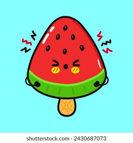 Personaje de helado enojado. Icono de ilustración de personaje kawaii dibujado a mano vectorial. Aislado sobre fondo azul. Triste concepto de personaje de helado