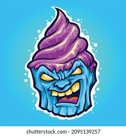 Angry Ice cream zombie Vector illustrations for your work Logo, mascot merchandise t-shirt, stickers and Label designs, poster, greeting cards advertising business company or brands.