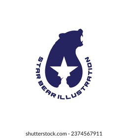 Angry Ice Polar Grizzly Bear hold Star Logo Icon Illustration Design Vector