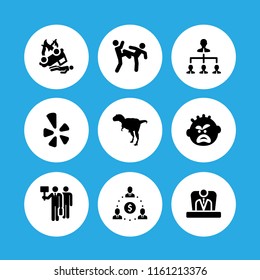 angry icon. 9 angry set with strike, boss, accident and dinosaur vector icons for web and mobile app