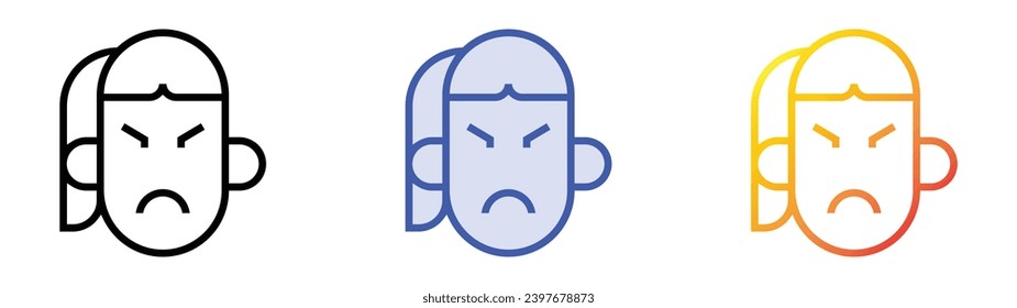 angry icon. Linear, Blue Fill and Gradient Style Design Isolated On White Background