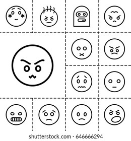 Angry icon. set of 13 outline angryicons such as sad emot, angry emot, shy emoji, thief emot