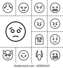 Angry icon. set of 13 outline angryicons such as bull, sad emot, angry emot, shy emoji