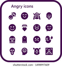angry icon set. 16 filled angry icons.  Simple modern icons about  - Happiness, Happy, Samurai, Scream, Emotions, Balaclava, Ghost, Unhappy, Rhino, Face