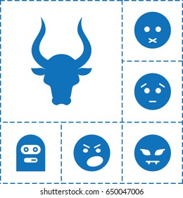 Angry icon. set of 6 angry filled icons such as bull, sad emot