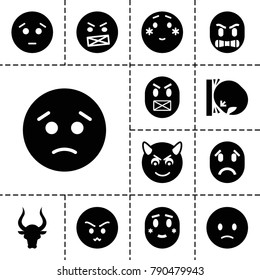 Angry icons. set of 13 editable filled angry icons such as bull, sad emot, angry emot