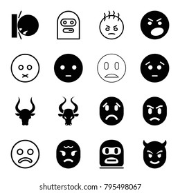 Angry icons. set of 16 editable filled and outline angry icons such as bull, sad emot