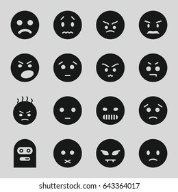 Angry icons set. set of 16 angry filled icons such as sad emot, angry emot