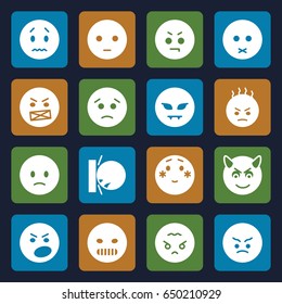 Angry icons set. set of 16 angry filled icons such as sad emot