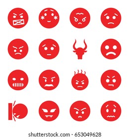 Angry icons set. set of 16 angry filled icons such as bull, sad emot, shy emoji