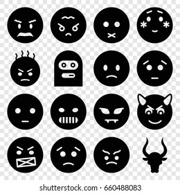 Angry icons set. set of 16 angry filled icons such as bull, sad emot