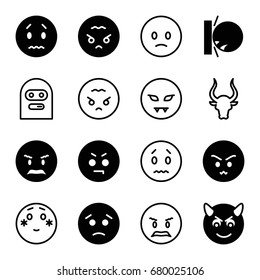 Angry icons set. set of 16 angry filled and outline icons such as sad emot, bull