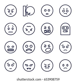 Angry icons set. set of 16 angry outline icons such as sad emot
