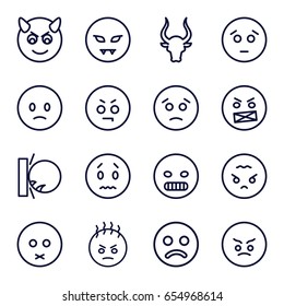 Angry icons set. set of 16 angry outline icons such as bull, sad emot