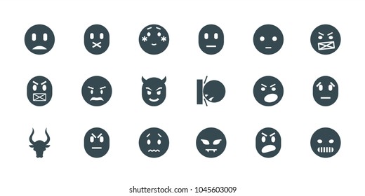 Angry icons. set of 18 editable filled angry icons: bull, sad emot, angry emot, shy emoji