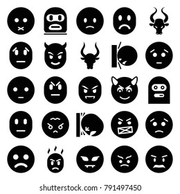 Angry icons. set of 25 editable filled angry icons such as bull, sad smiley