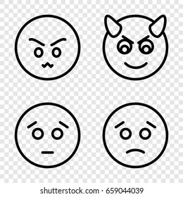 Angry icons set. set of 4 angry outline icons such as sad emot, angry emot
