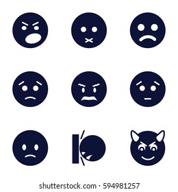angry icons set. Set of 9 angry filled icons such as sad emot, angry emot