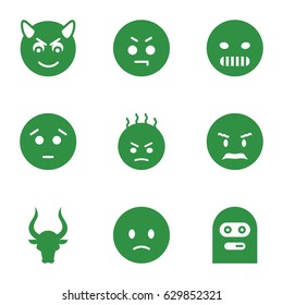 Angry icons set. set of 9 angry filled icons such as bull, sad emot