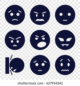Angry icons set. set of 9 angry filled icons such as sad emot