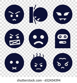 Angry icons set. set of 9 angry filled icons such as sad emot