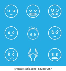 Angry icons set. set of 9 angry outline icons such as bull, sad emot, angry emot