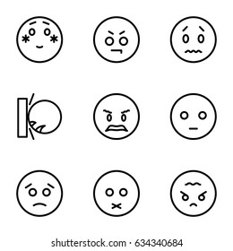 Angry icons set. set of 9 angry outline icons such as sad emot, shy emoji